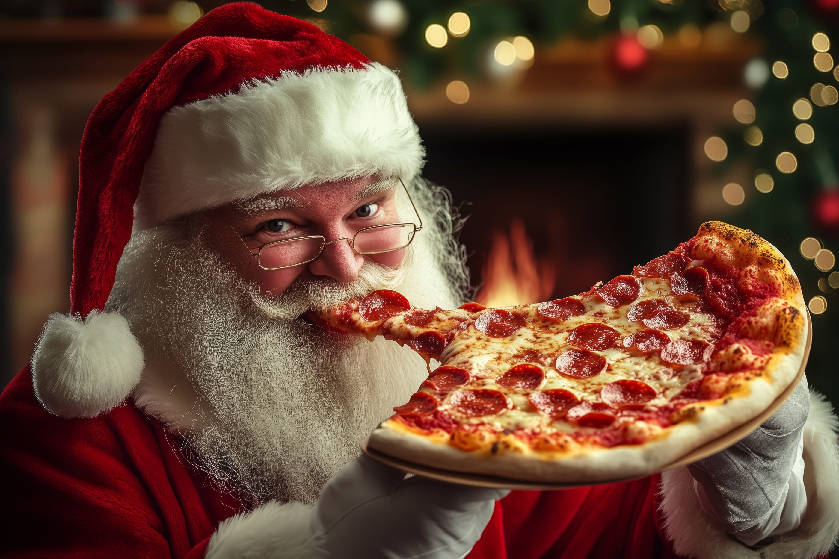 HoHoHo - Weihnachtsmann beim Pizzaessen